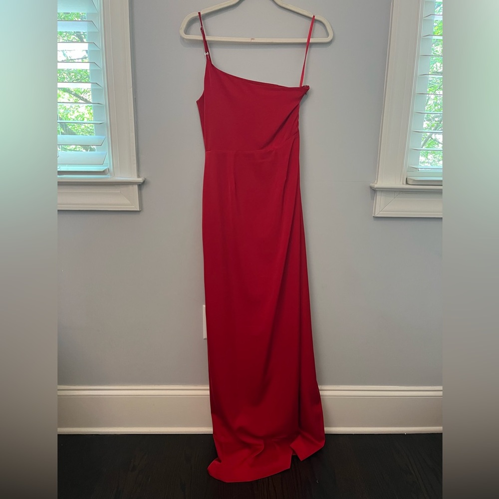 LONG RED ONE SHOULDER DRESS SIZE SMALL